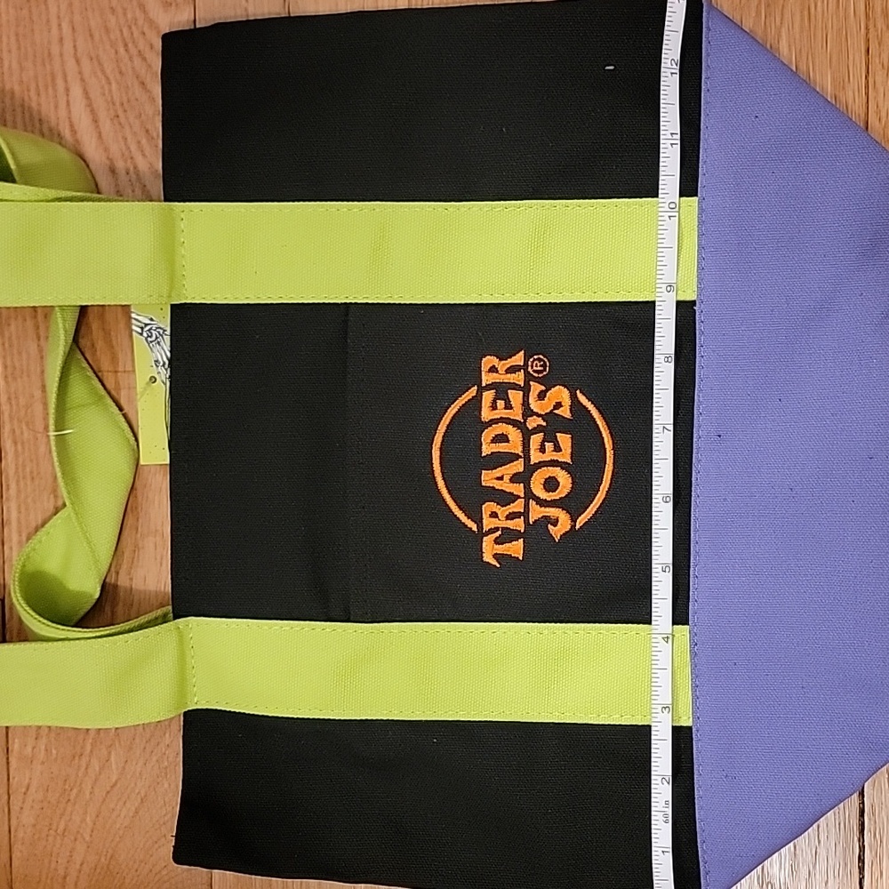 Trader Joe's Black Purple Green Tote Bag - Picture 3 of 4